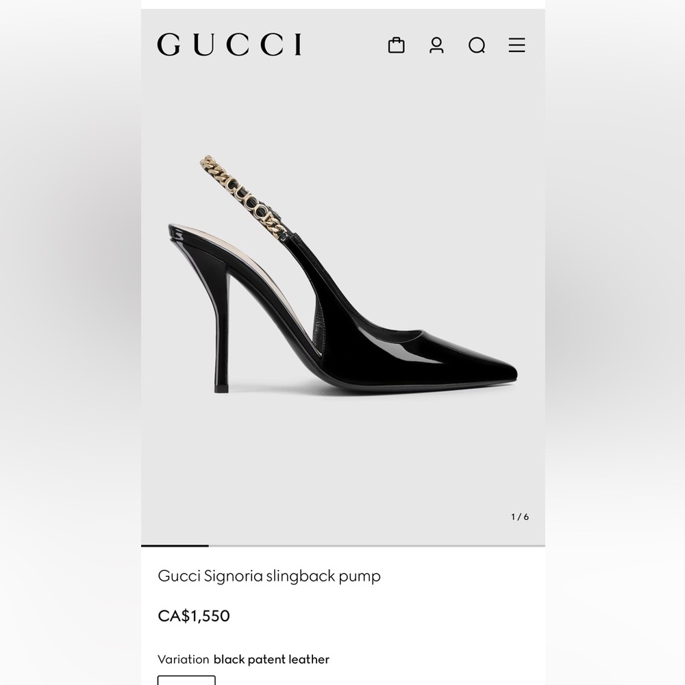 NWT Gucci Black Patent Leather Slingback Heels